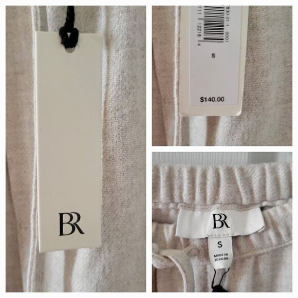 BR Elastic Waist Beige Linen-Blend Trousers W Drawstring & Pleated Front -S - Picture 8 of 9